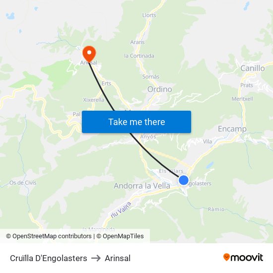 Cruïlla D'Engolasters to Arinsal map