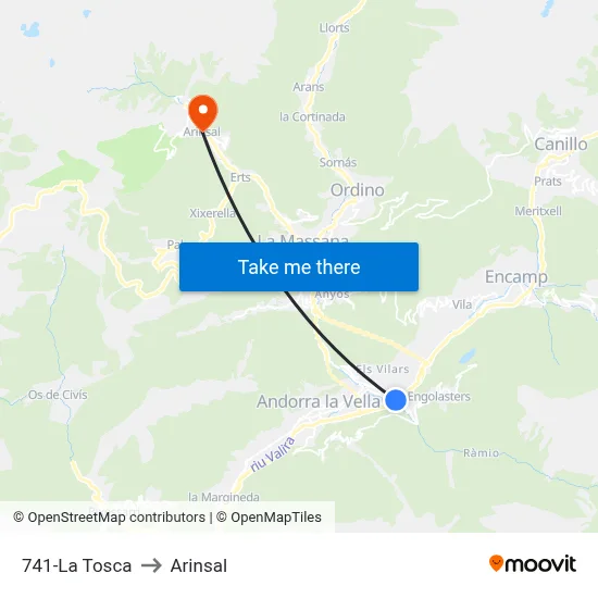 741-La Tosca to Arinsal map