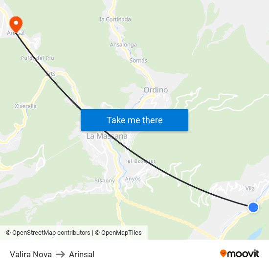 Valira Nova to Arinsal map