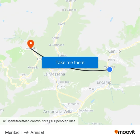 101-Meritxell to Arinsal map