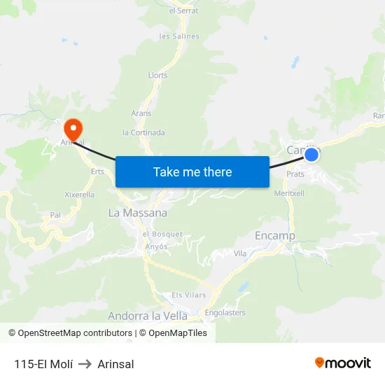 115-El Molí to Arinsal map