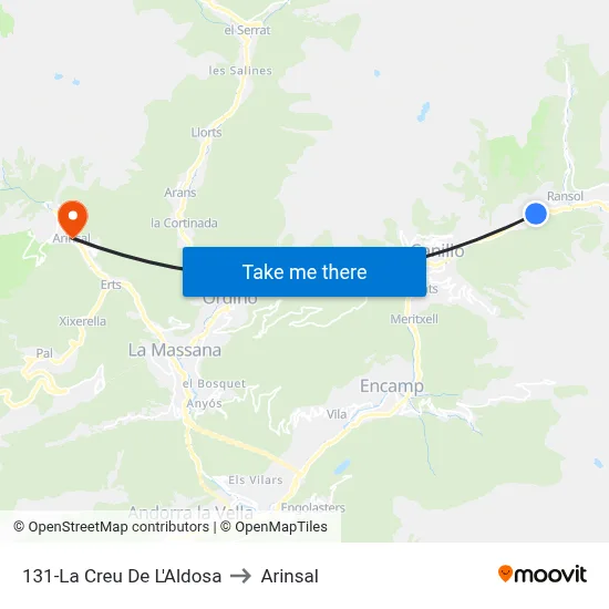 131-La Creu De L'Aldosa to Arinsal map