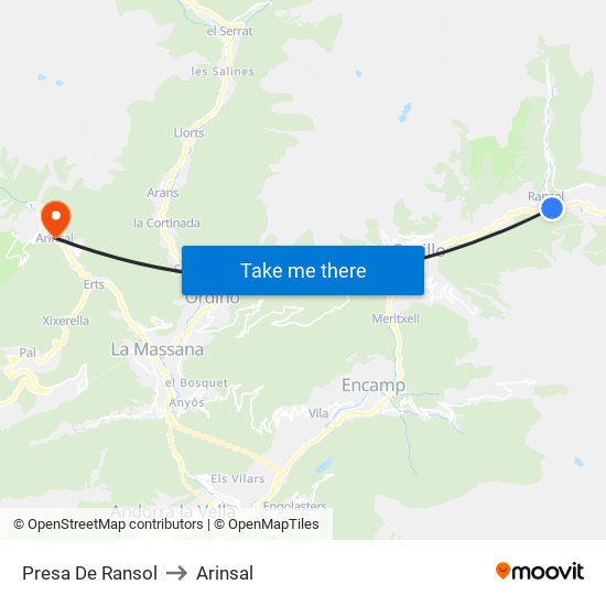 Presa De Ransol to Arinsal map