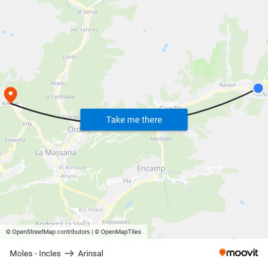 Moles - Incles to Arinsal map