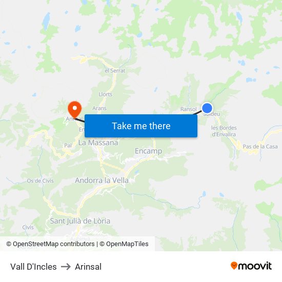 Vall D'Incles to Arinsal map