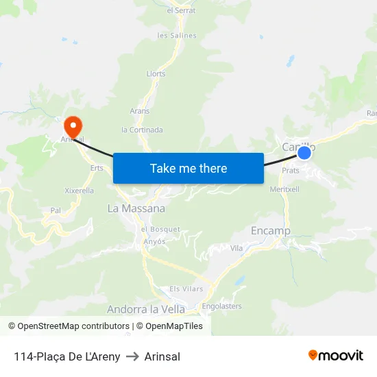 114-Plaça De L'Areny to Arinsal map