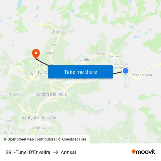 291-Túnel D'Envalira to Arinsal map