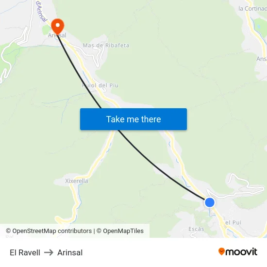 El Ravell to Arinsal map