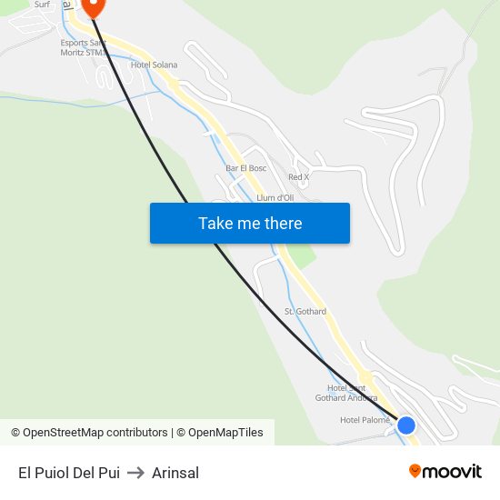 El Puiol Del Pui to Arinsal map