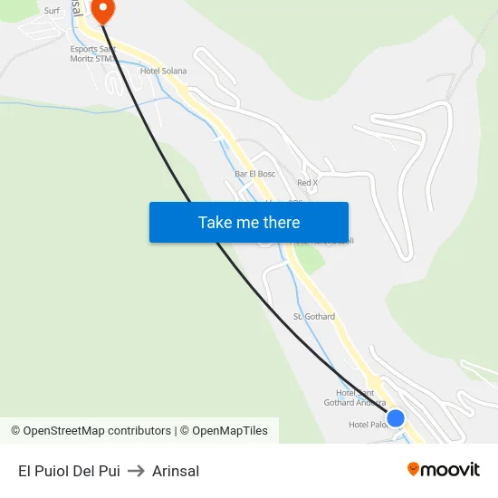 El Puiol Del Pui to Arinsal map