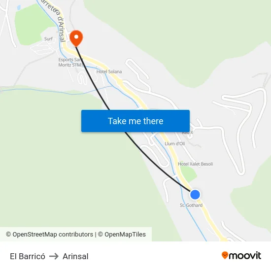 El Barricó to Arinsal map