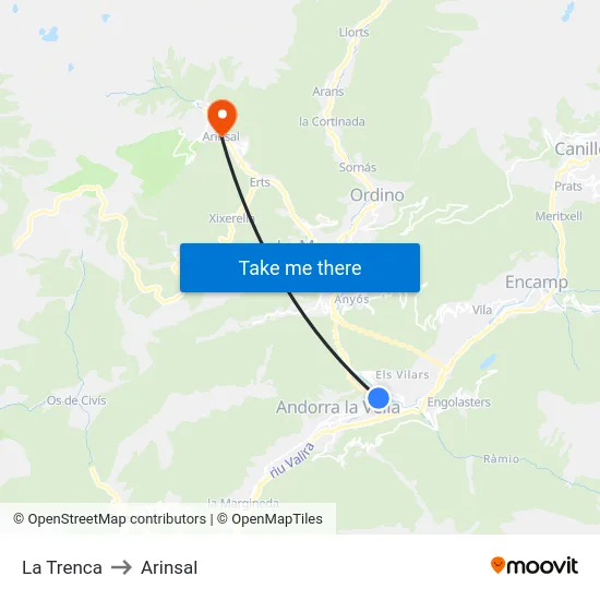 712-La Trenca to Arinsal map