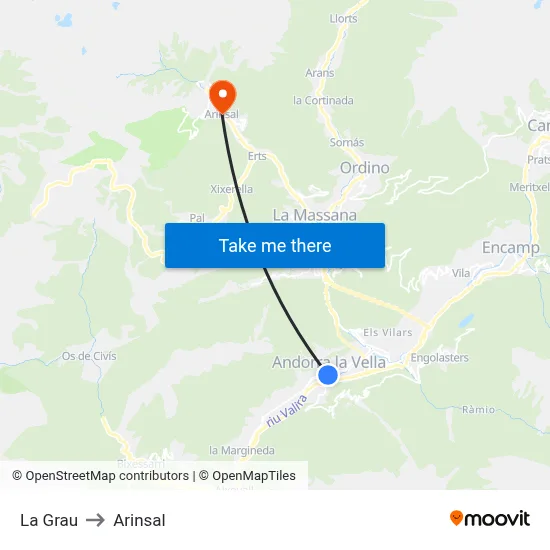 La Grau to Arinsal map