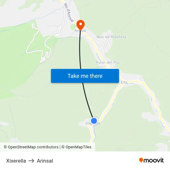Xixerella to Arinsal map