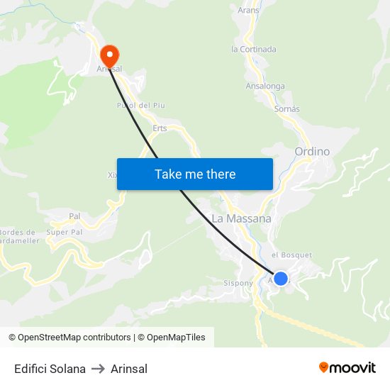 Edifici Solana to Arinsal map