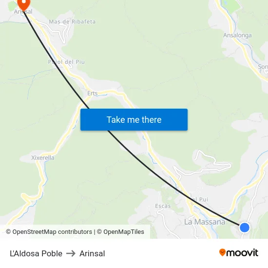 L'Aldosa Poble to Arinsal map