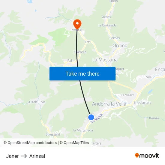 Janer to Arinsal map