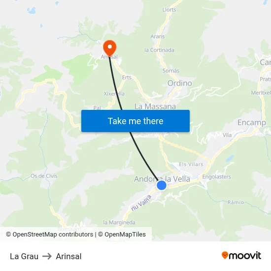 La Grau to Arinsal map