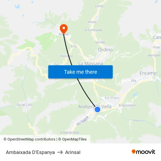 Ambaixada D'Espanya to Arinsal map