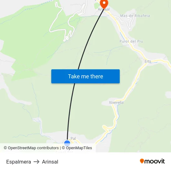 Espalmera to Arinsal map