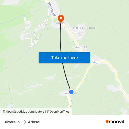 Xixerella to Arinsal map