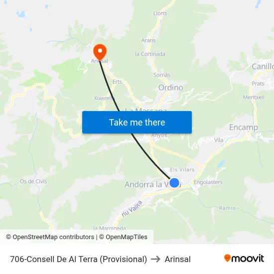 706-Consell De Al Terra (Provisional) to Arinsal map