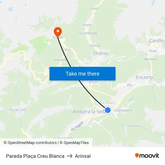 Parada Plaça Creu Blanca to Arinsal map