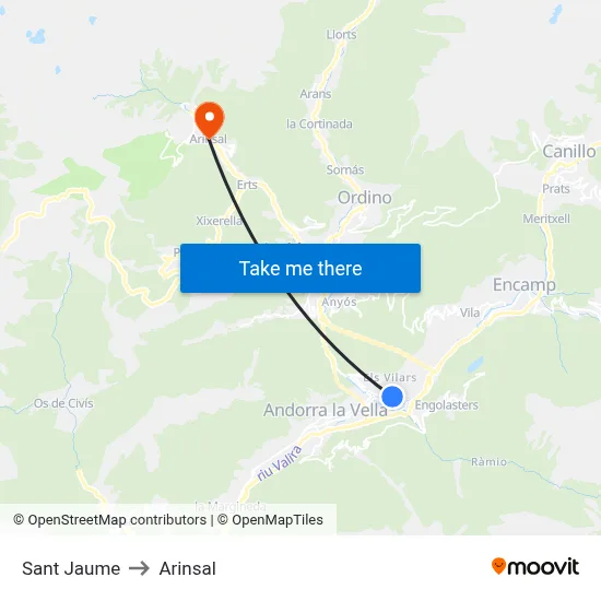 Sant Jaume to Arinsal map