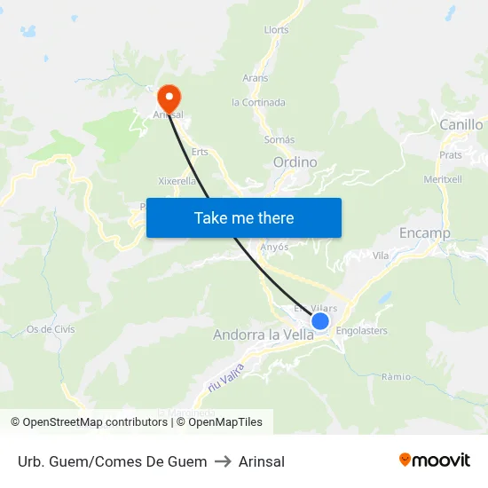 Urb. Guem/Comes De Guem to Arinsal map