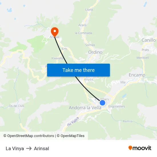 La Vinya to Arinsal map
