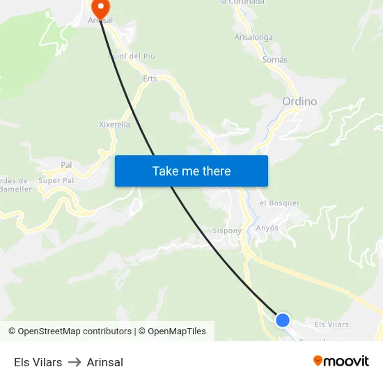 Els Vilars to Arinsal map