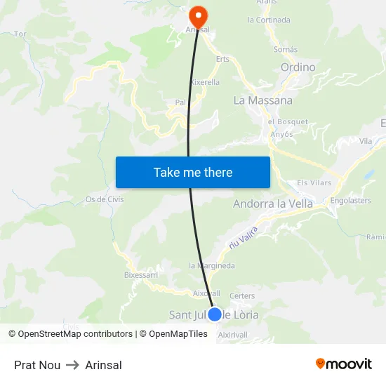 Prat Nou to Arinsal map