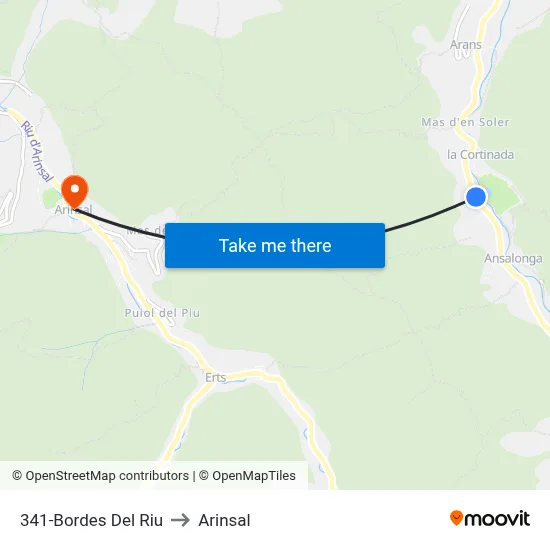 341-Bordes Del Riu to Arinsal map