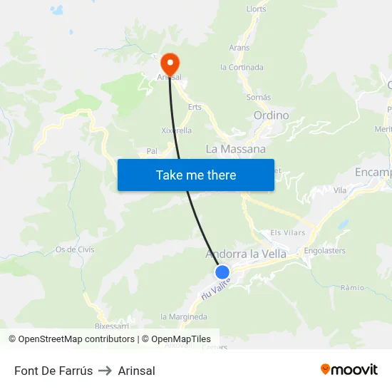 Font De Farrús to Arinsal map