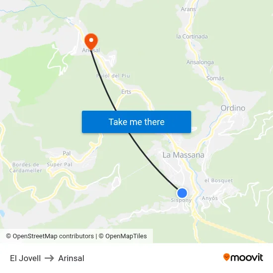 El Jovell to Arinsal map