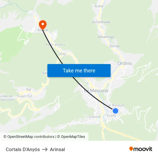 Cortals D'Anyós to Arinsal map