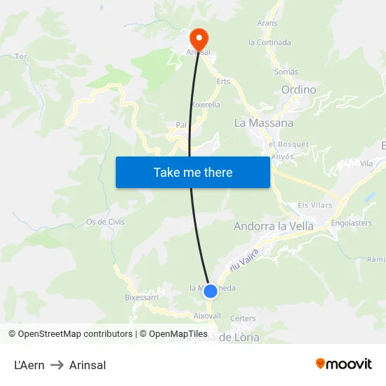 L'Aern to Arinsal map