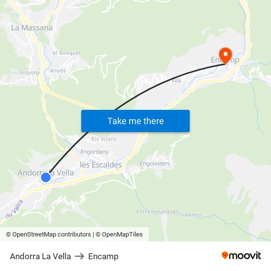 Andorra La Vella to Encamp map