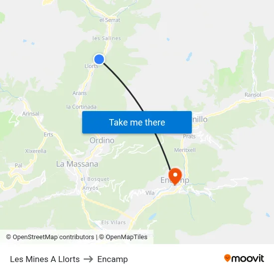 Les Mines A Llorts to Encamp map