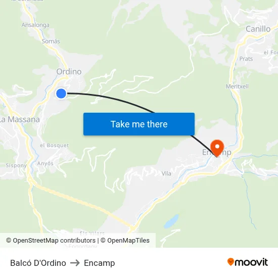 Balcó D'Ordino to Encamp map