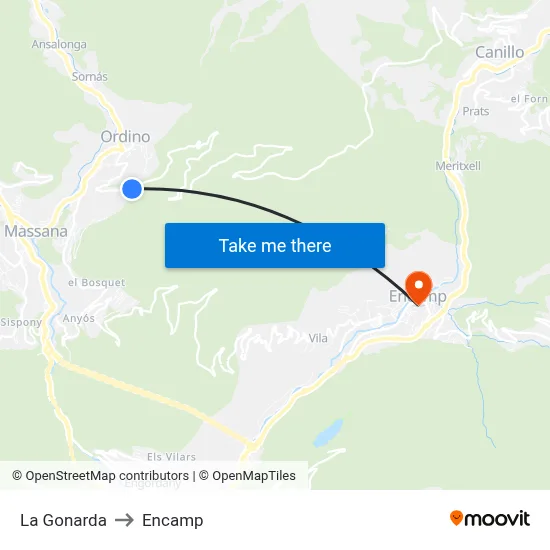 La Gonarda to Encamp map