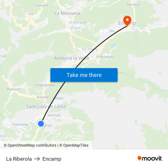 La Riberola to Encamp map