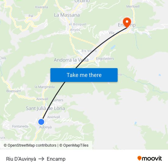 Riu D’Auvinyà to Encamp map