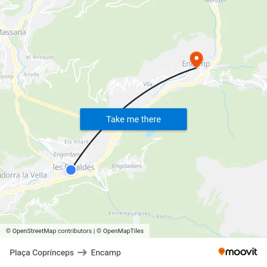 705-Plaça Coprínceps to Encamp map