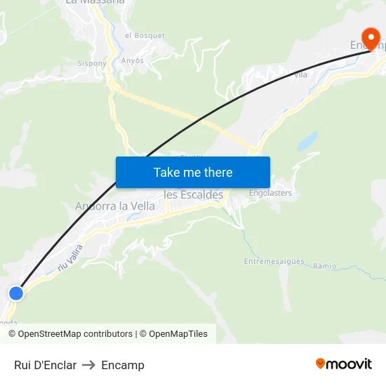 Rui D'Enclar to Encamp map