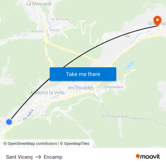 Sant Vicenç to Encamp map