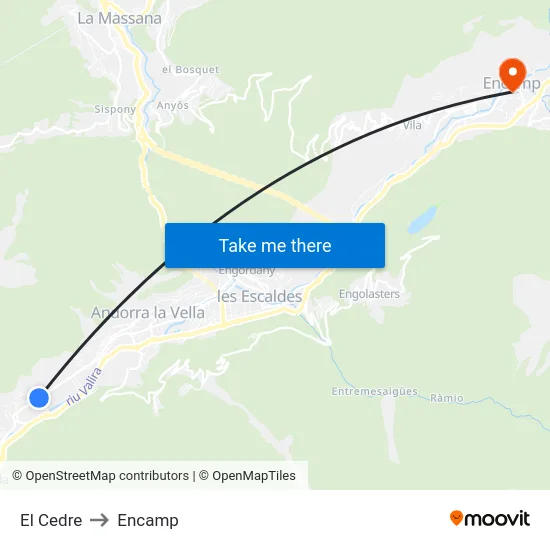 El Cedre to Encamp map