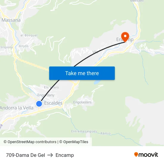 709-Dama De Gel to Encamp map