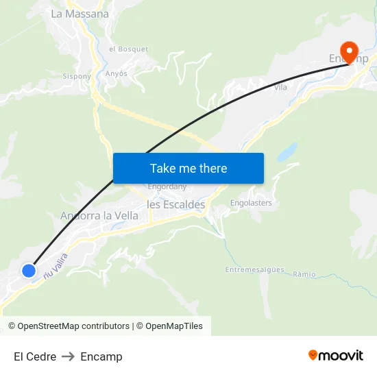El Cedre to Encamp map