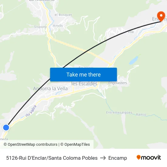5126-Rui D'Enclar/Santa Coloma Pobles to Encamp map